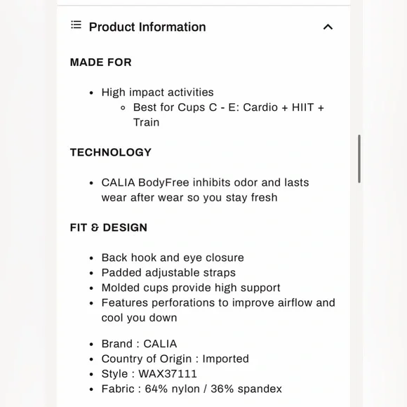 CALIA Womens Empower Bra 36 DD - Picture 5 of 8